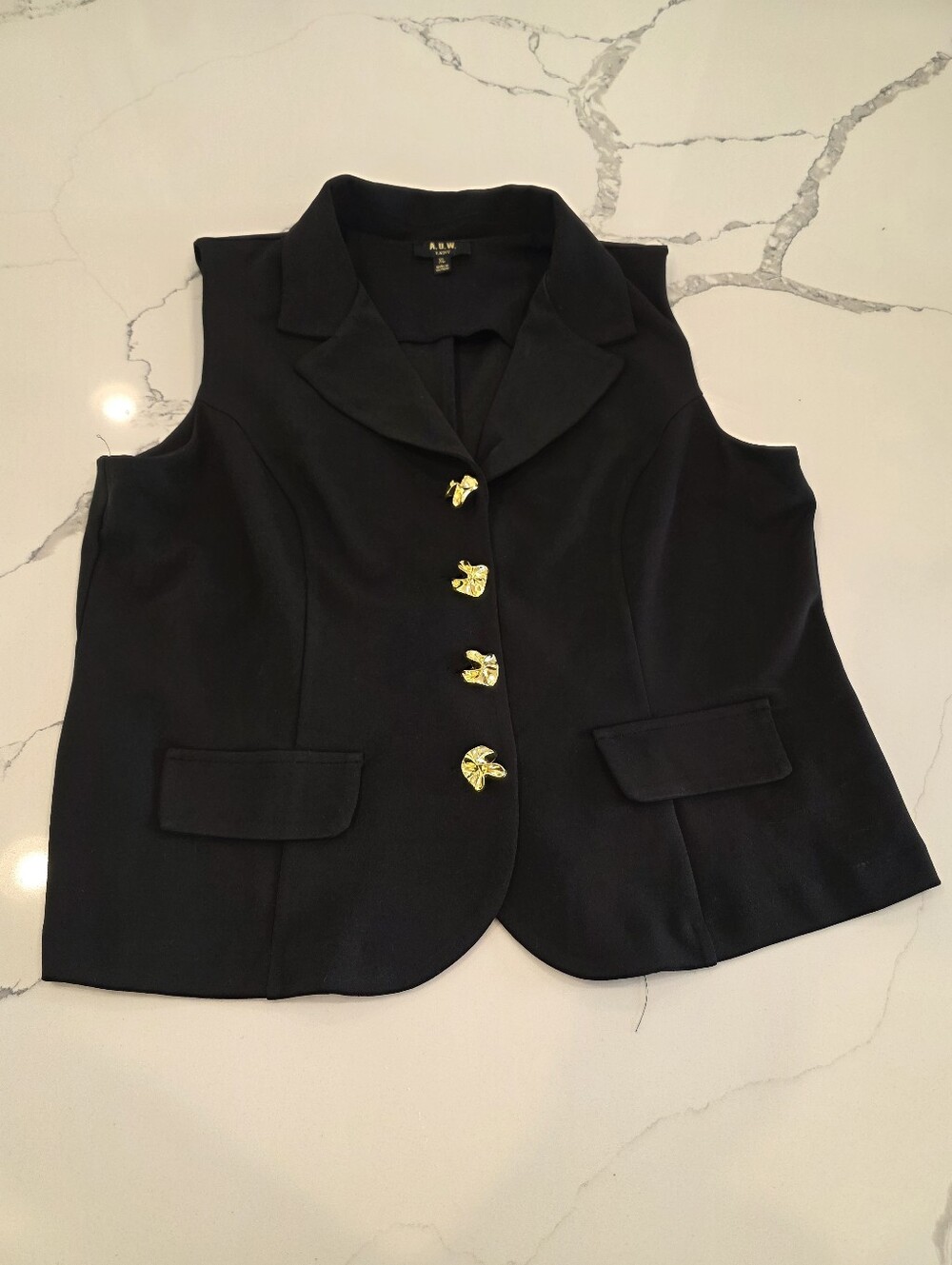 Black Sleeveless Tailored Vest with Gold Buttons